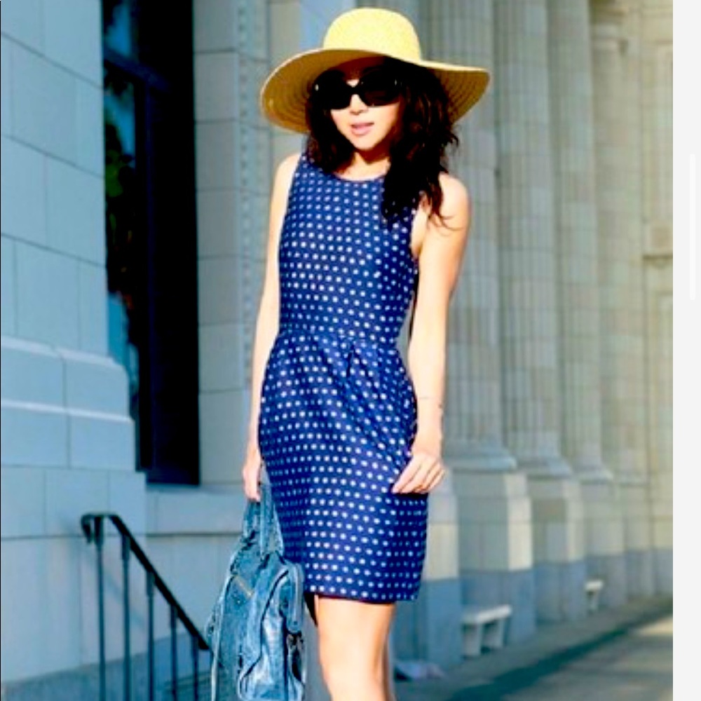 J Crew Navy Blue Shimmer Dot Sheath Dress